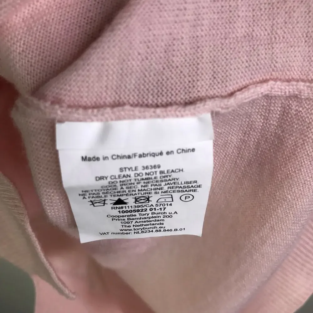 Tory Burch Madeline Cardigan Wmns Size XS/TP Coastal‎ Pink Gold Logo Buttons